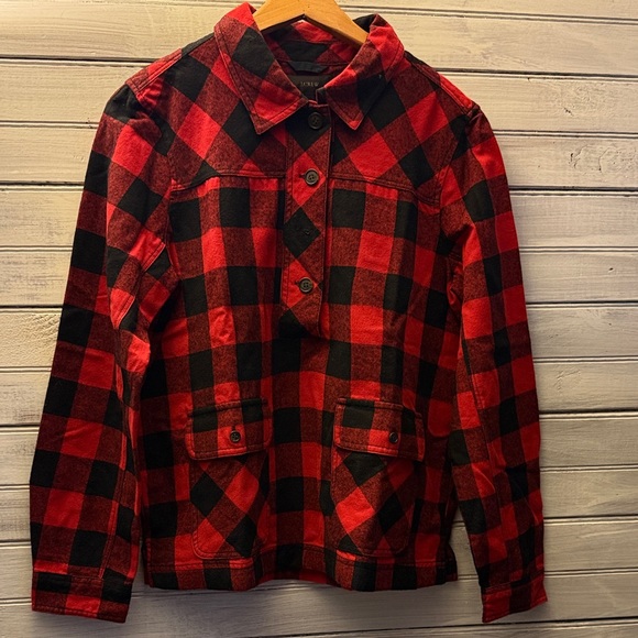 J. Crew Tops - Red and Black Plaid Half Button Shirt